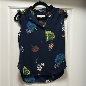LOFT Navy Floral Sleeveless Blouse